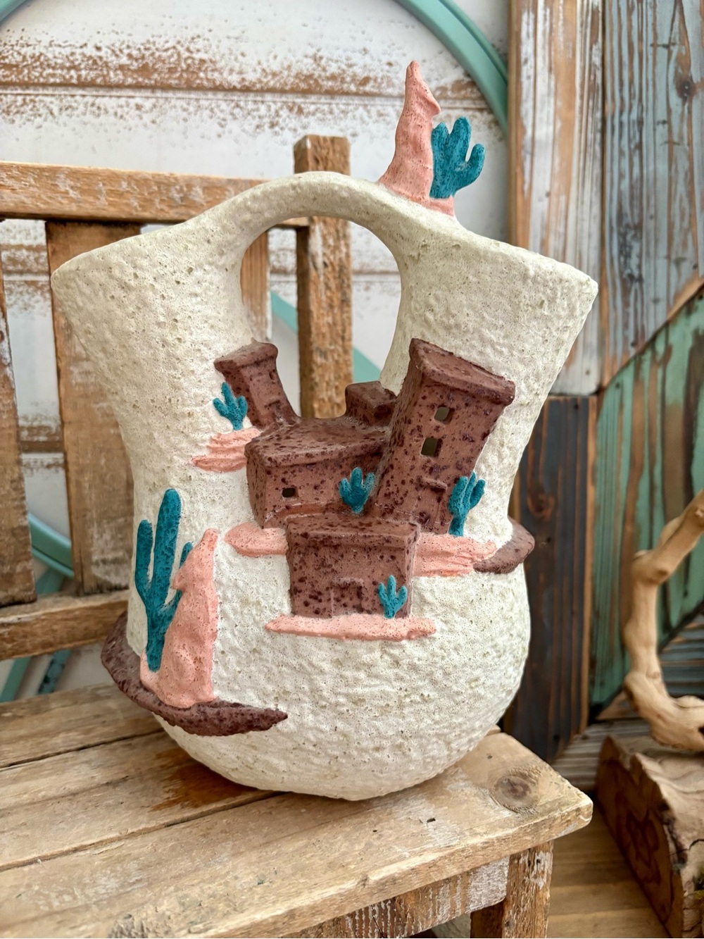 Native American WEDDING Ceremonial Pottery Vase Howling Coyote Pueblo Adobe NEW